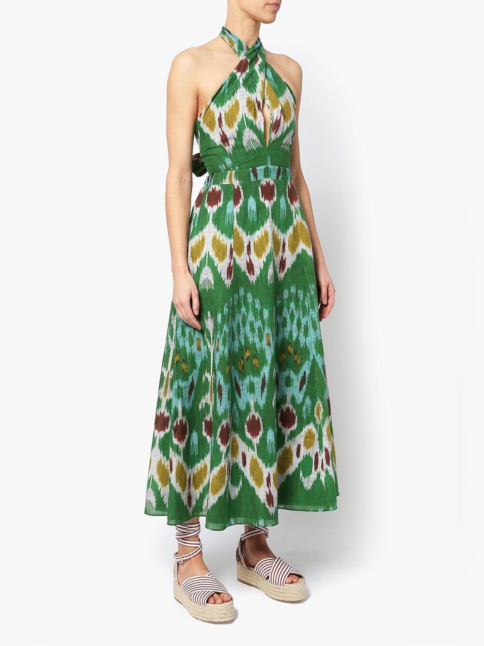 ERDEM Selene Green Printed Ikat Halter Maxi Dress size 6 - Picture 2 of 12